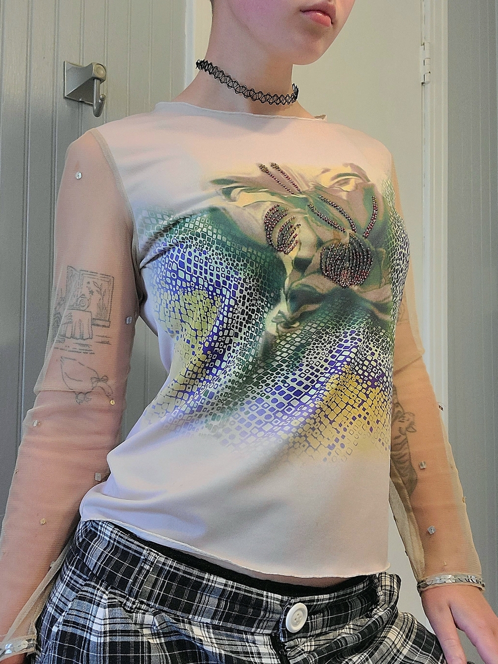 90s floral beaded shirt